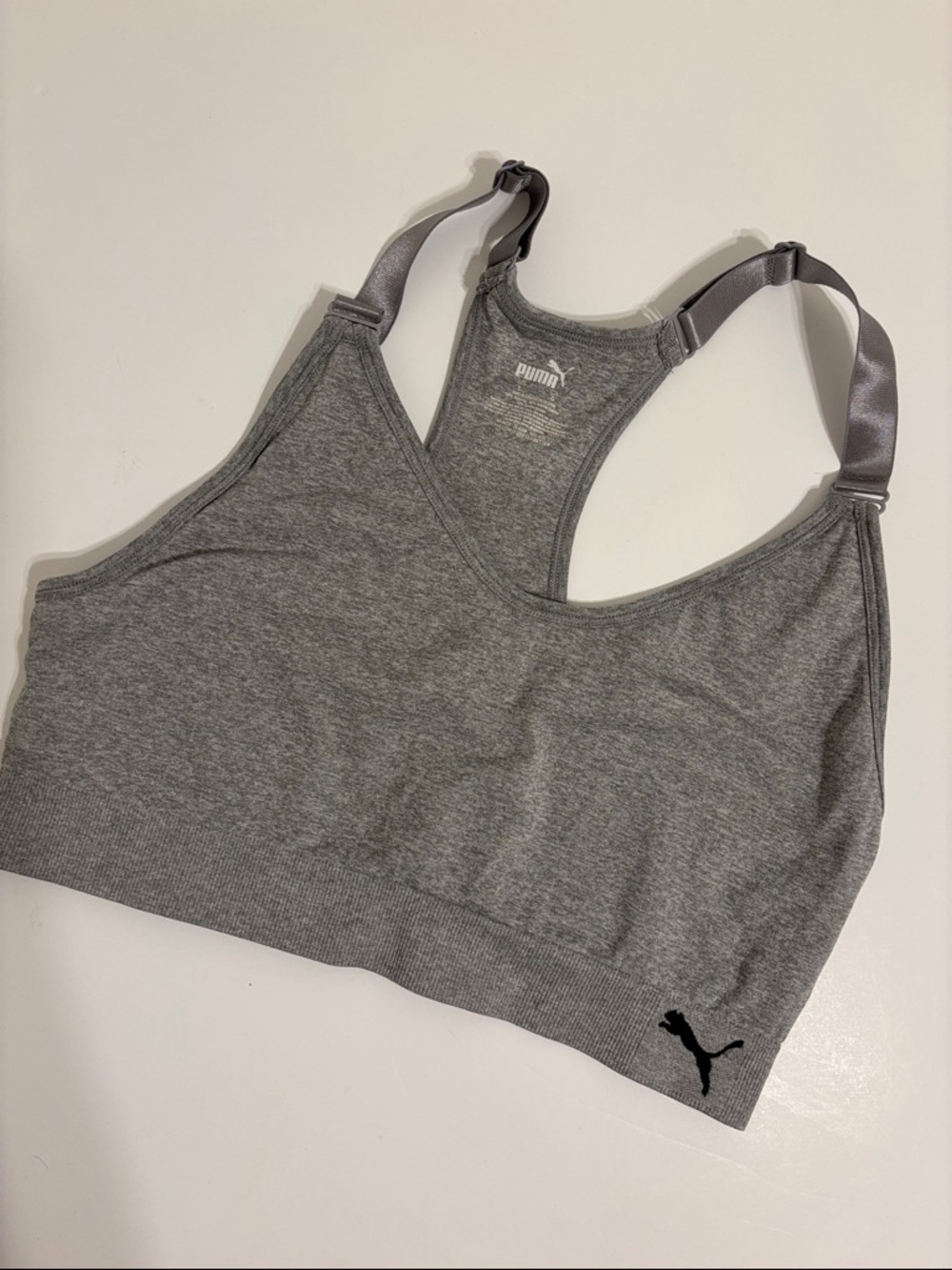 Puma Grey Seamless Racerback Sports Bra - L
